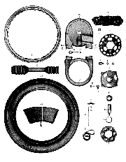 Tabulka 14 pohon zadního kola řetěz, rozeta, kryt řetězu, kola, penumatiky MZ ES
