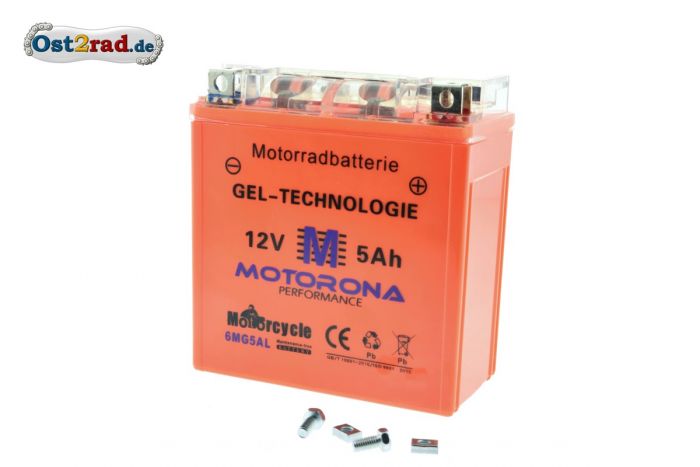 Gelová baterie akumulátor Motorona  MZ  Jawa 12V 5Ah, bezúdržbová