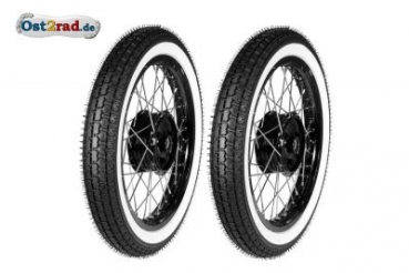 Kolo Alu-nerez bílé boky pneu, černá nába a ráfek Simson S50 S51 Vogelserie komplet 2 ks