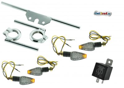 LED blinkr sada  Simson S50 S51 čirý, přerušovač, držák, homologace