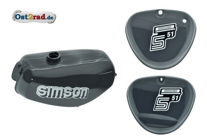 Nádrž a postranní kryty kastlíky Simson S51E Enduro sada, tmavě šedá, utěsněná, bez samolepek, 2. jakost