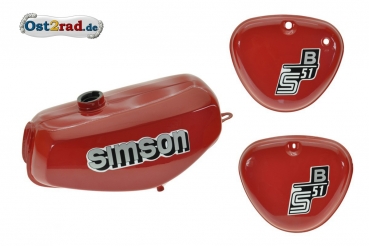 Nádrž kastlík Simson S51 S70 červená netalíza, nálepky Simson