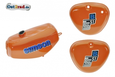 Nádrž kastlíky sada Simson S51 S70 , perleť oranžová, nálepka Simson