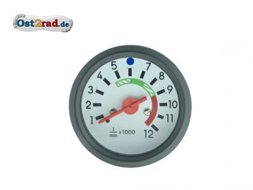 Otáčkoměr Simson S51 S53 bílý podklad, do 12000, kontrolky, rámeček chrom