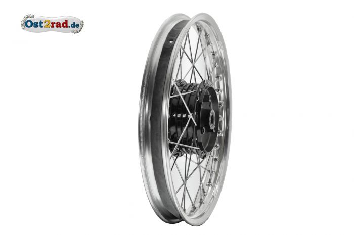 Kolo vypletené  1,5x16 ráfek leštěný ALU výplet CHROM + černá nába Simson S51