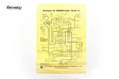 Plakát elektrické schéma SIMSON skůtr SR50/1C 12V bez startéru