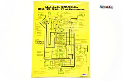 Plakát elektrické schéma  SIMSON SR50/1CE SR80/1CE se startérem